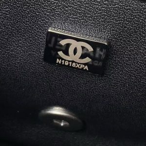 Chanel 23C AS1786 Mini Square Pearl Embossed Flap Bag Antique Silver Hardware Black