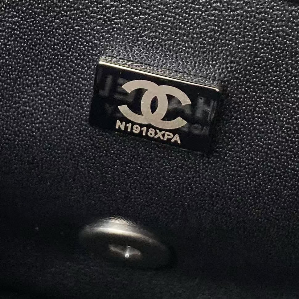 Chanel 23C AS1786 Mini Square Pearl Embossed Flap Bag Antique Silver Hardware Black