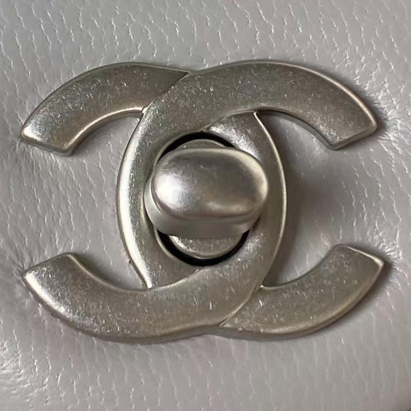 Chanel 23C AS1786 Mini Square Pearl Embossed Flap Bag Antique Silver Hardware Grey - Image 6