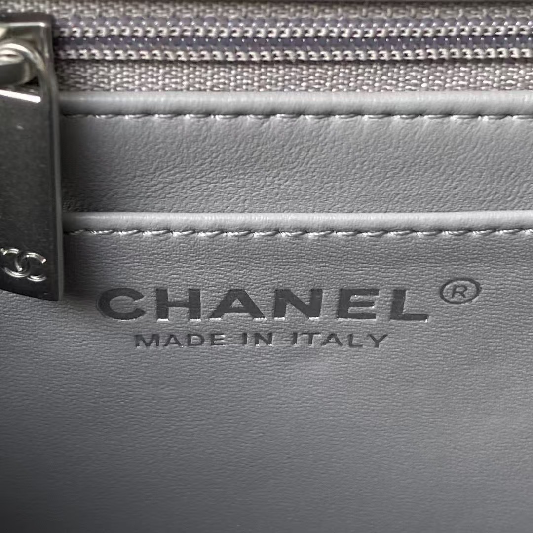 Chanel 23C AS1786 Mini Square Pearl Embossed Flap Bag Antique Silver Hardware Grey - Image 5