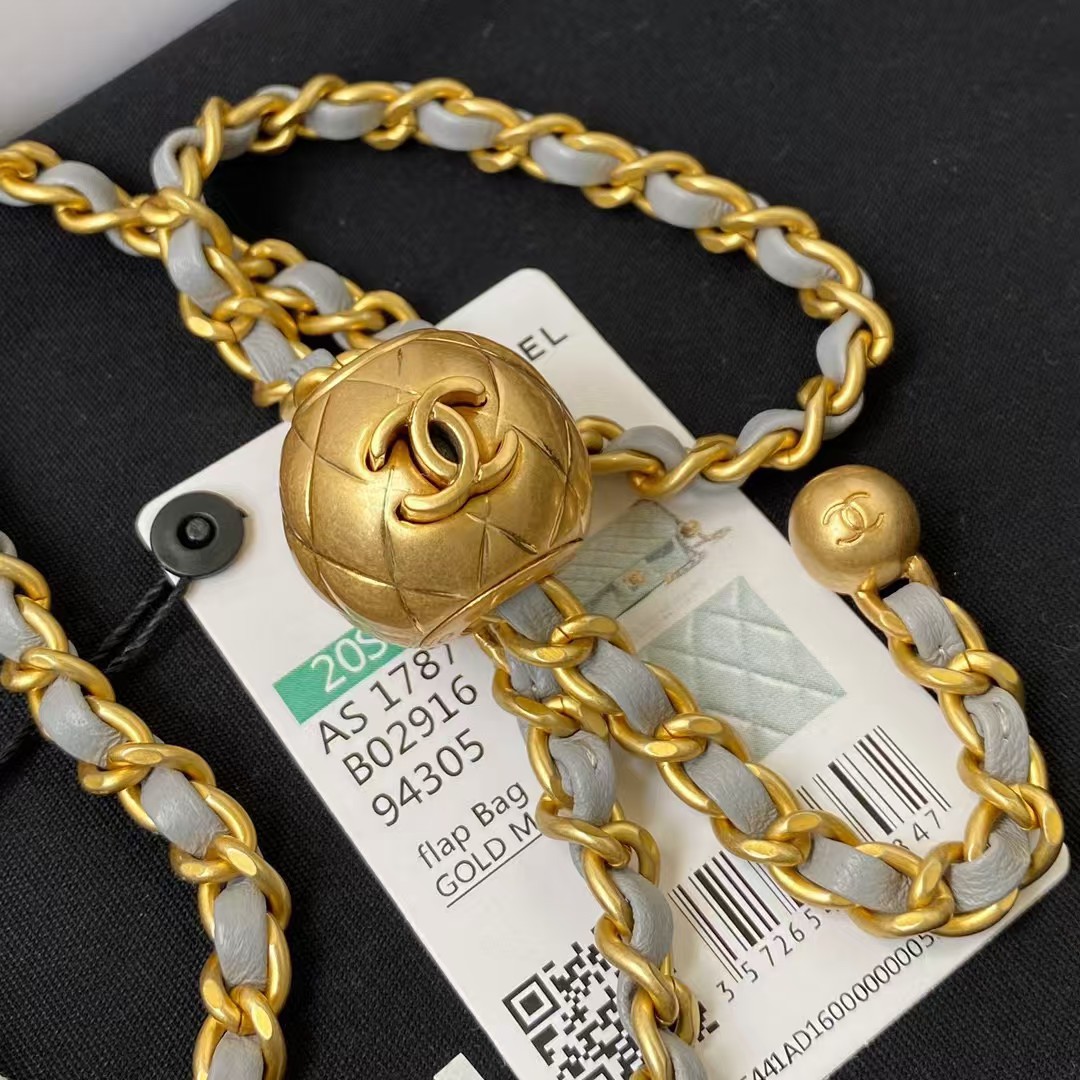 Chanel 23K AS1787 Mini Pearl Embossed Rectangular Flap Bag Lambskin Brushed Metal Hardware Light Grey - Image 7