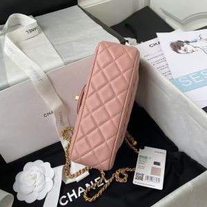 Chanel 23K AS1787 Mini Pearl Embossed Rectangular Flap Bag Lambskin Brushed Metal Hardware Dark Pink