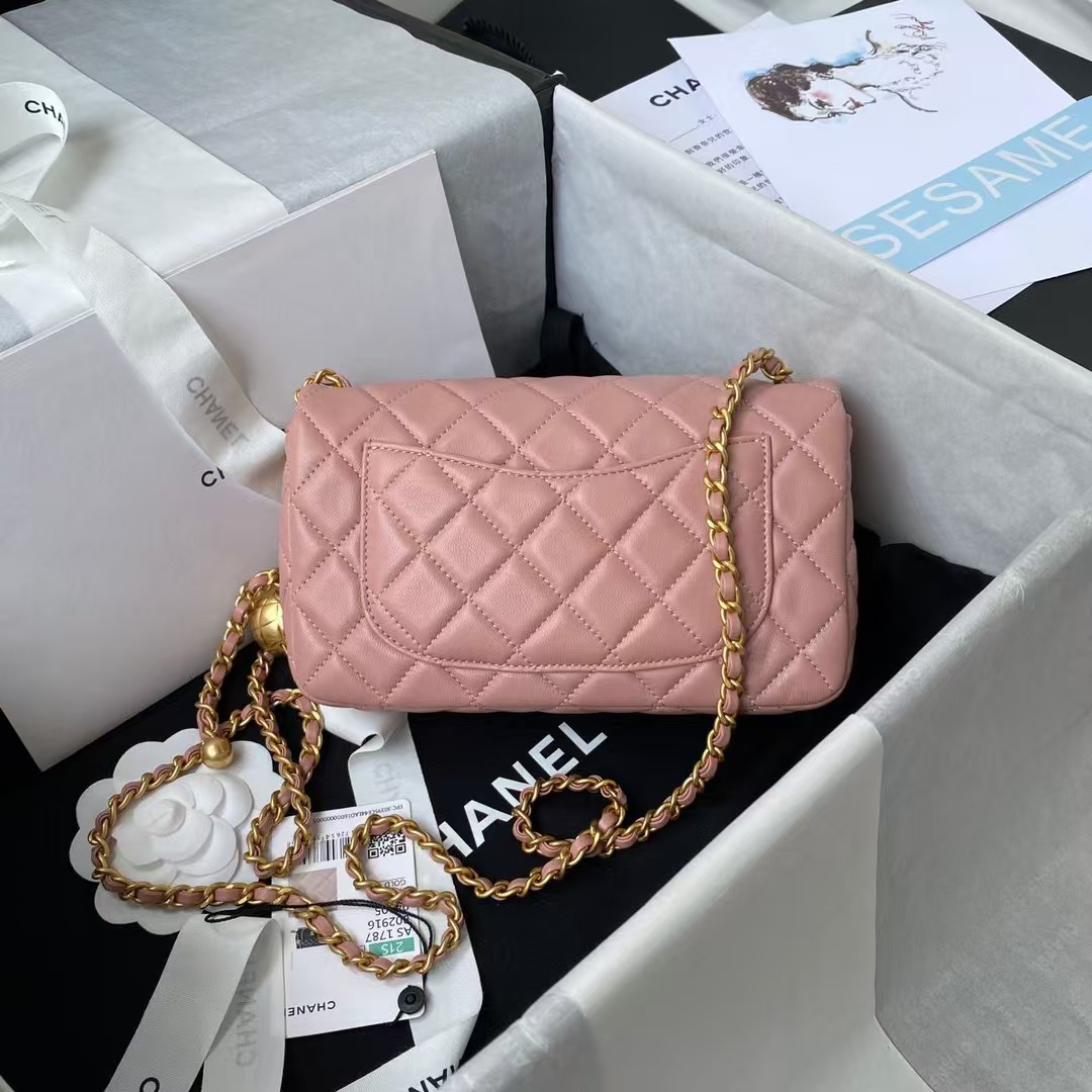 Chanel 23K AS1787 Mini Pearl Embossed Rectangular Flap Bag Lambskin Brushed Metal Hardware Dark Pink - Image 8