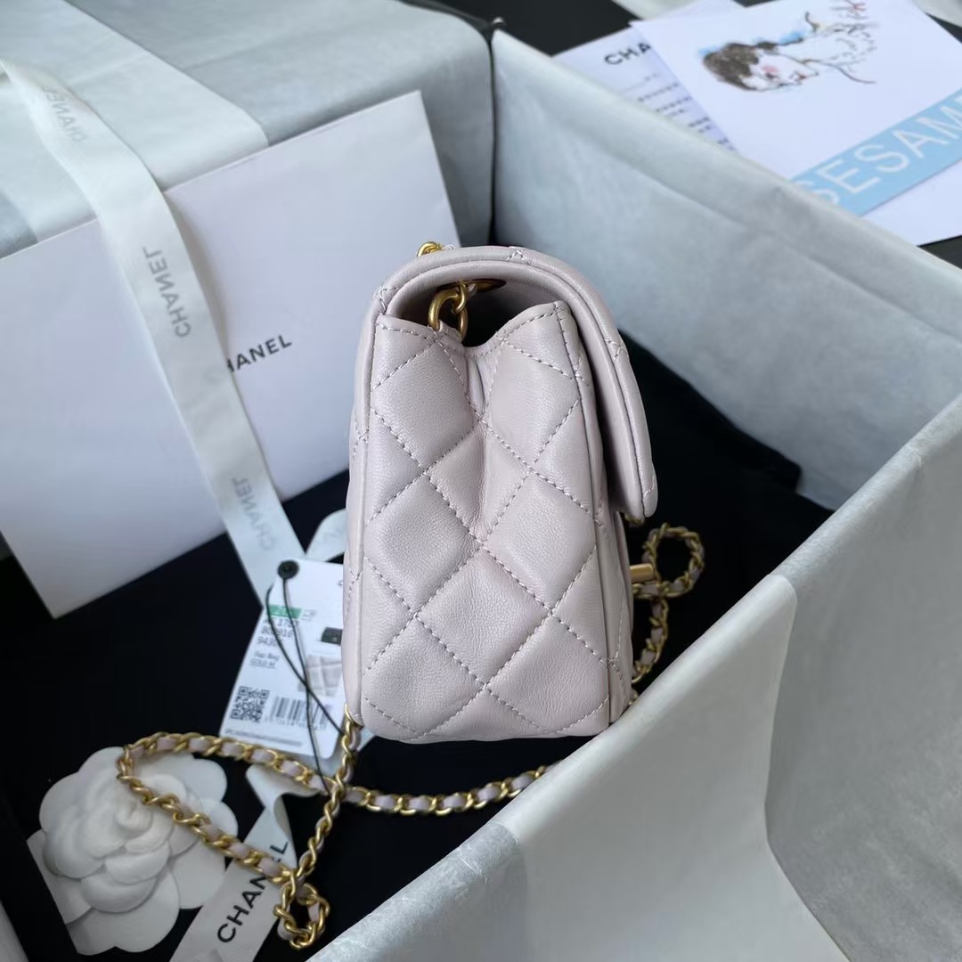 Chanel 23K AS1787 Mini Pearl Embossed Rectangular Flap Bag Lambskin Brushed Metal Hardware Light Purple - Image 2