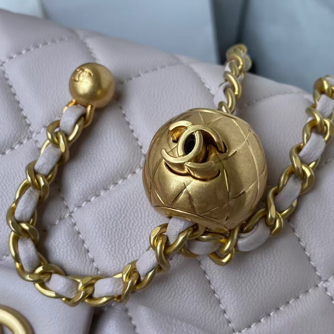 Chanel 23K AS1787 Mini Pearl Embossed Rectangular Flap Bag Lambskin Brushed Metal Hardware Light Purple - Image 8