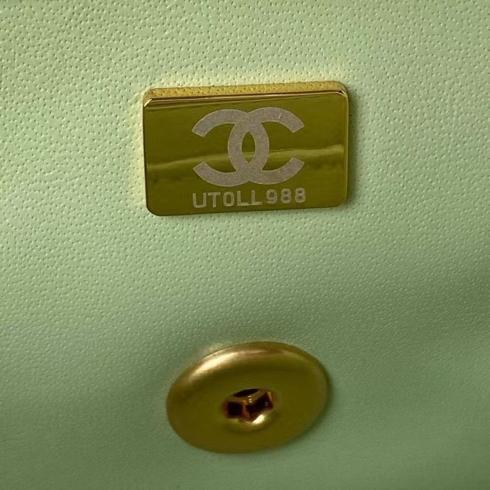 Chanel 23K AS1787 Mini Pearl Embossed Rectangular Flap Bag Lambskin Brushed Metal Hardware Light Green - Image 9