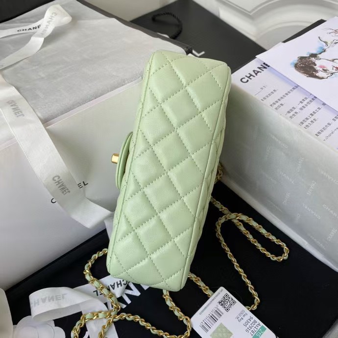Chanel 23K AS1787 Mini Pearl Embossed Rectangular Flap Bag Lambskin Brushed Metal Hardware Light Green - Image 7