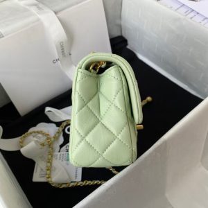 Chanel 23K AS1787 Mini Pearl Embossed Rectangular Flap Bag Lambskin Brushed Metal Hardware Light Green