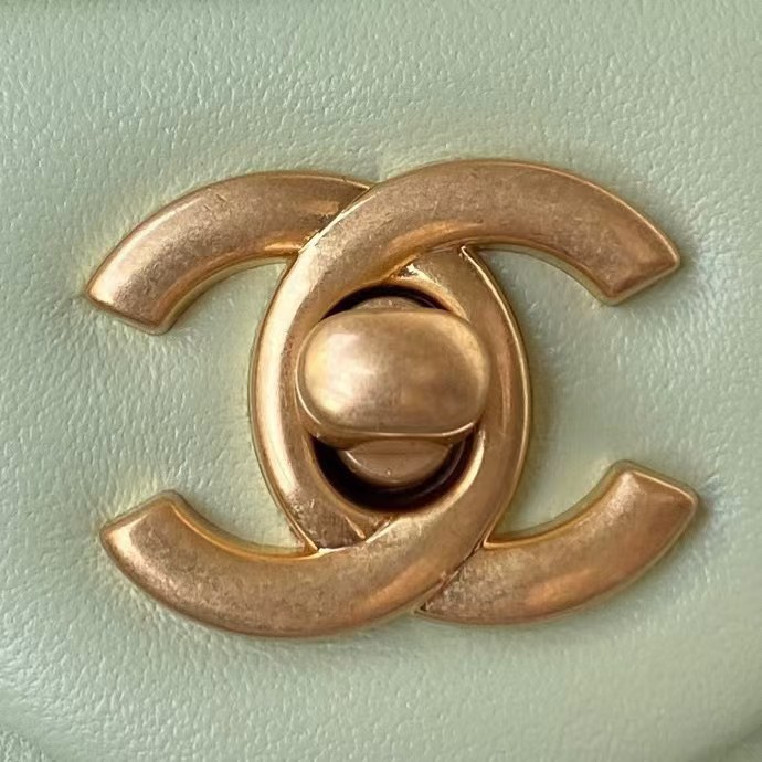 Chanel 23K AS1787 Mini Pearl Embossed Rectangular Flap Bag Lambskin Brushed Metal Hardware Light Green - Image 2