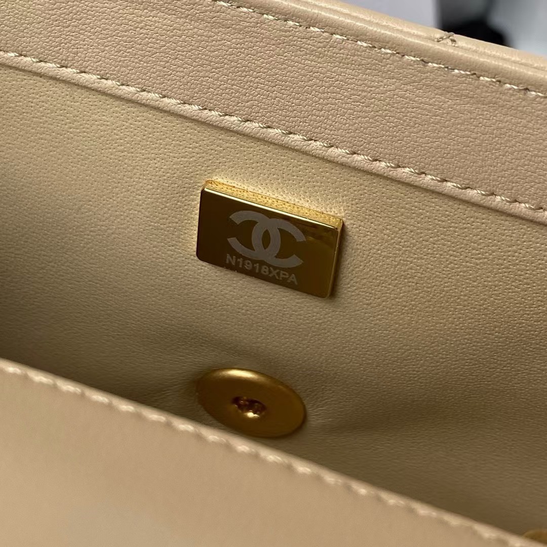 Chanel 23K AS1787 Mini Pearl Embossed Rectangular Flap Bag Lambskin Brushed Metal Hardware Apricot - Image 5