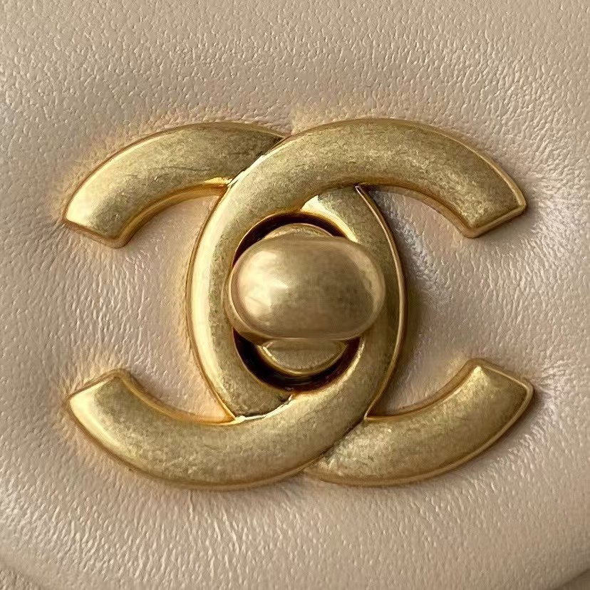 Chanel 23K AS1787 Mini Pearl Embossed Rectangular Flap Bag Lambskin Brushed Metal Hardware Apricot - Image 8