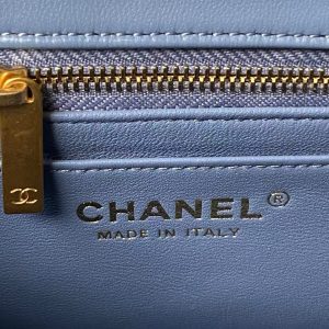 Chanel 23K AS1787 Mini Pearl Embossed Rectangular Flap Bag Lambskin Brushed Metal Hardware Blue