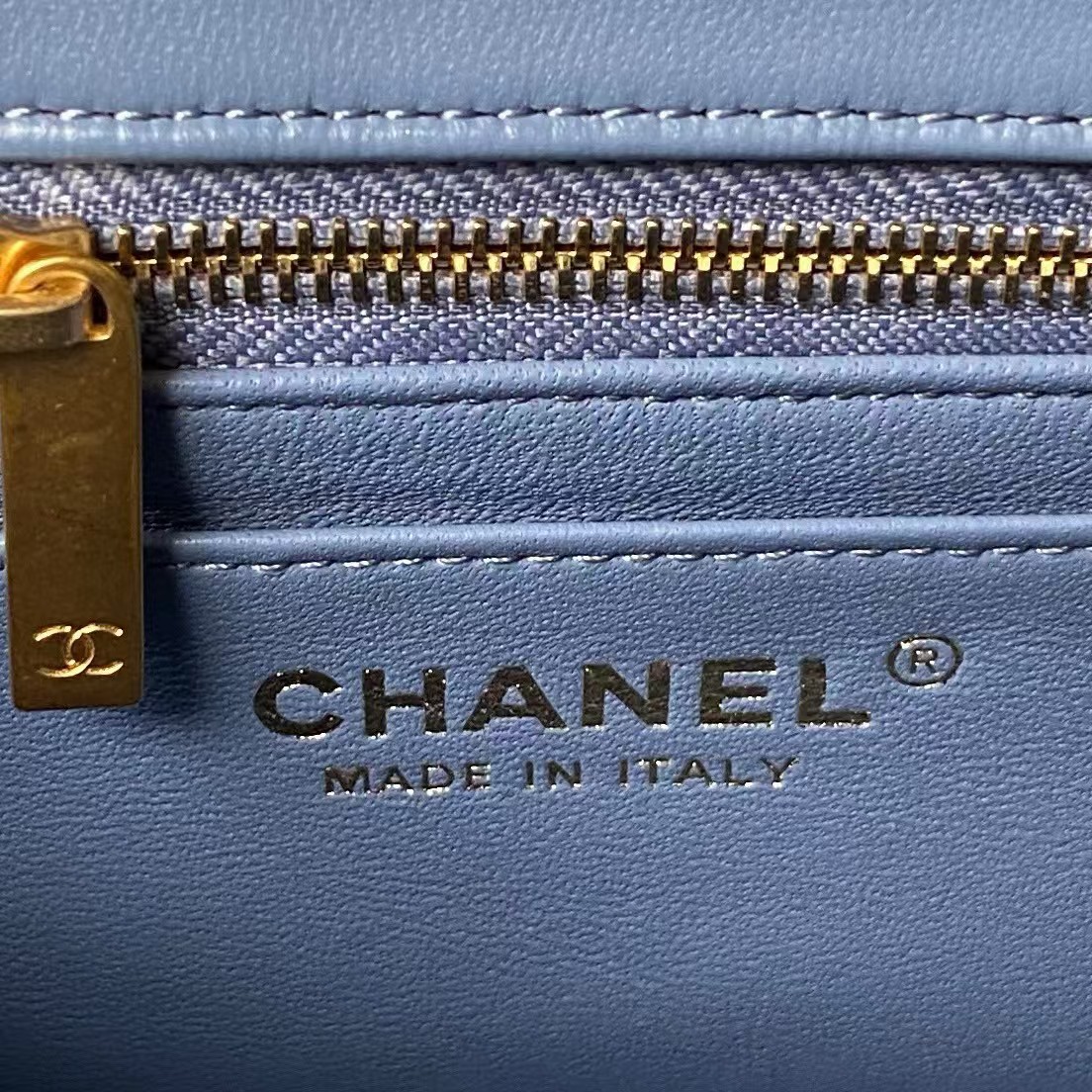Chanel 23K AS1787 Mini Pearl Embossed Rectangular Flap Bag Lambskin Brushed Metal Hardware Blue