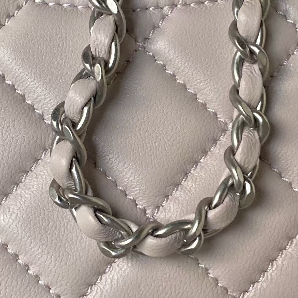 Chanel 23K AS1787 Mini Pearl Embossed Rectangular Flap Bag Lambskin Brushed Silver Metal Hardware Light Purple - Image 3