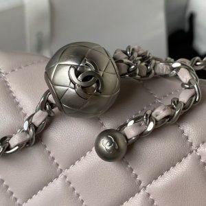 Chanel 23K AS1787 Mini Pearl Embossed Rectangular Flap Bag Lambskin Brushed Silver Metal Hardware Light Purple