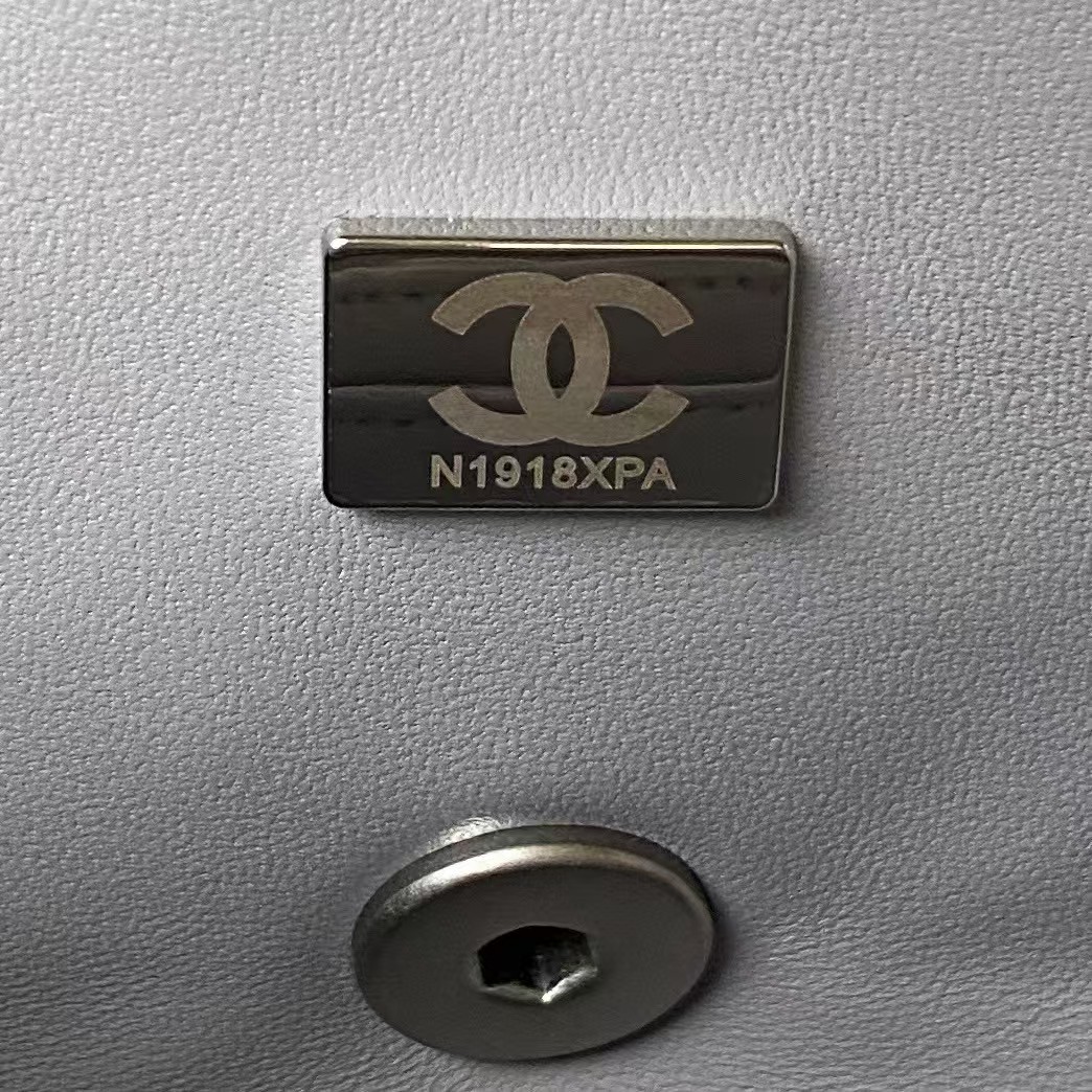 Chanel 23K AS1787 Mini Pearl Embossed Rectangular Flap Bag Lambskin Brushed Silver Metal Hardware Light Grey - Image 6