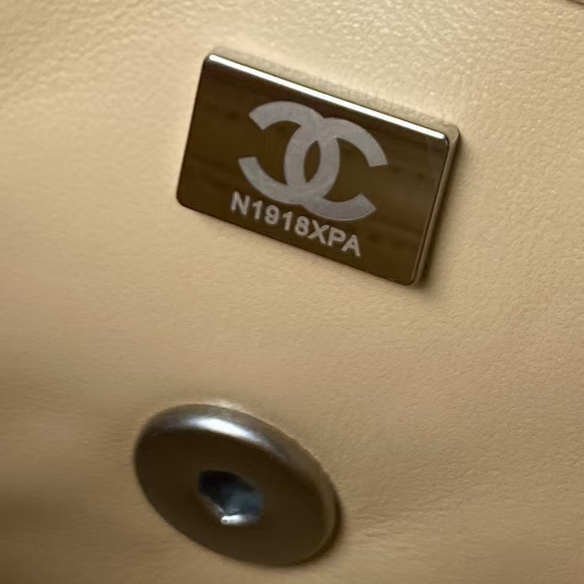 Chanel 23K AS1787 Mini Pearl Embossed Rectangular Flap Bag Lambskin Brushed Silver Metal Hardware Apricot - Image 6