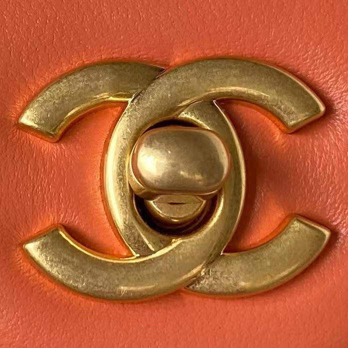 Chanel 23K AS1787 Mini Pearl Embossed Rectangular Flap Bag Lambskin Brushed Metal Hardware Orange - Image 2