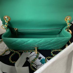 Chanel 23K AS1787 Mini Pearl Embossed Rectangular Flap Bag Lambskin Brushed Metal Hardware Green