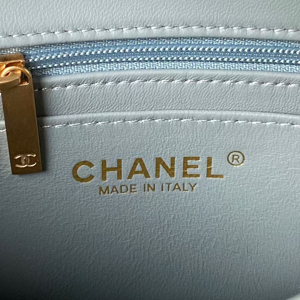 Chanel 23K AS1787 Mini Pearl Embossed Rectangular Flap Bag Lambskin Brushed Metal Hardware Light Blue - Image 3