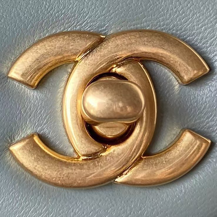 Chanel 23K AS1787 Mini Pearl Embossed Rectangular Flap Bag Lambskin Brushed Metal Hardware Light Blue