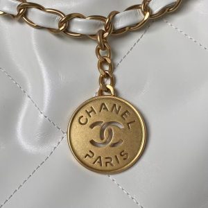 Chanel 22 Hobo Bag 24C AS4486 Gold Metallic White Shiny Calfskin New Edition Horizontal