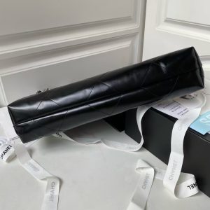 Chanel 22 Hobo Bag 24C AS4486 Silver Metallic Black Shiny Calfskin New Edition Horizontal