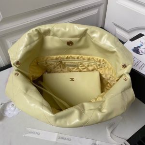 Chanel 22 Hobo Bag 24C AS4486 Gold Metallic Yellow Shiny Calfskin New Edition Horizontal