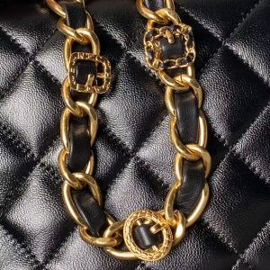 Chanel 24A AS4992 Mini Shiny Lambskin Flap Bag With Top Handle Black