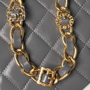 Chanel 24A AS4992 Mini Shiny Lambskin Flap Bag with Top Handle Grey
