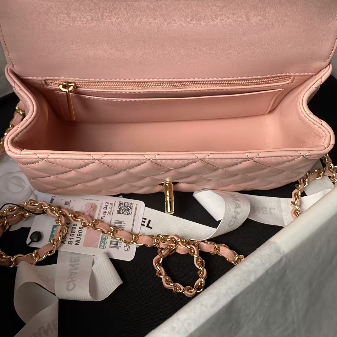 Chanel 24A AS4924 Mini Flap Bag With Top Handle Pink - Image 3