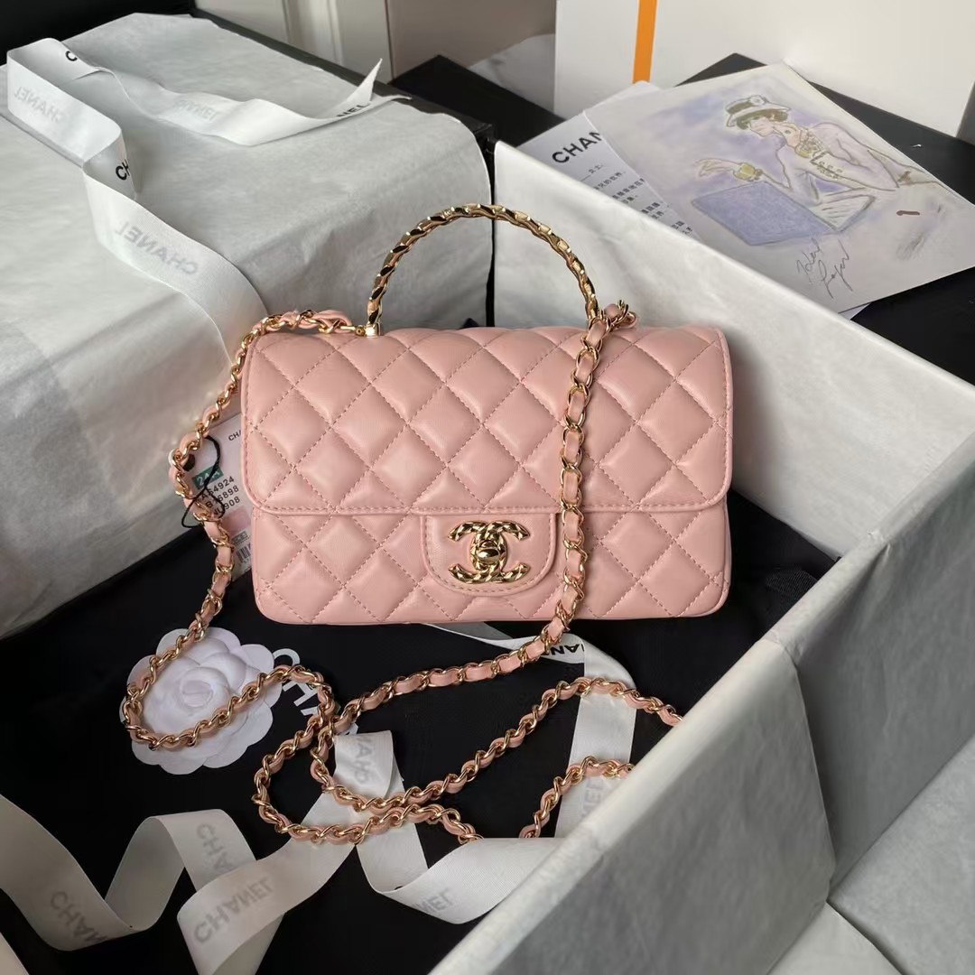 Chanel 24A AS4924 Mini Flap Bag With Top Handle Pink - Image 8