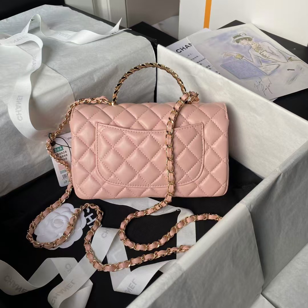 Chanel 24A AS4924 Mini Flap Bag With Top Handle Pink - Image 5
