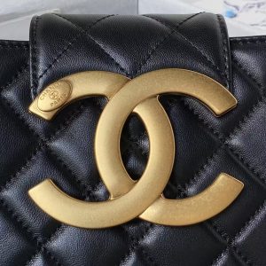 Chanel 24C AS4596 Vintage Logo Quilted Lambskin Shoulder Bag Black