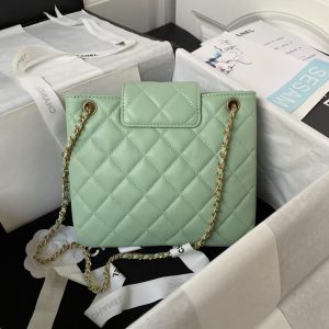 Chanel 24C AS4596 Vintage Logo Quilted Lambskin Shoulder Bag Light Green