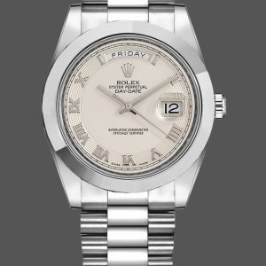 Rolex Day-Date 218206 Concentric Circle Ivory Roman Numeral Dial Platinum 41MM Mens Replica Watch