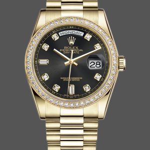Rolex Day Date 118348 Yellow Gold Black Diamond Dial 36mm Unisex Replica Watch