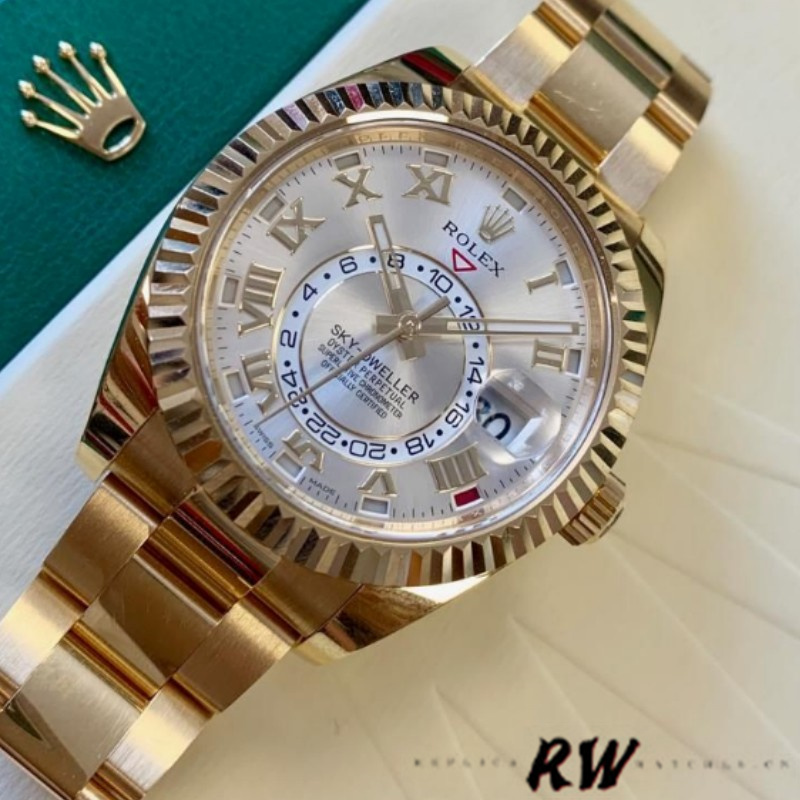 Rolex Sky-Dweller 326938 Yellow Gold Silver Dial 42mm Mens Replica Watch - Image 2