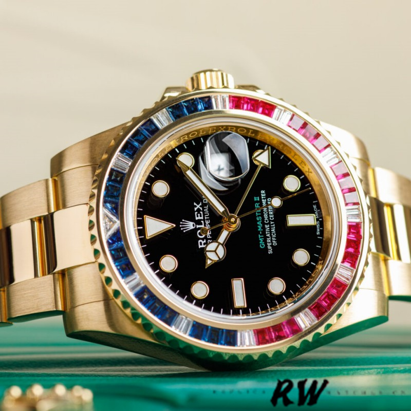 Rolex GMT-Master II 116758 Oyster Bracelet Black Dial Diamonds 40mm Mens Replica Watch - Image 4