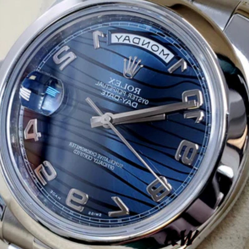 Rolex Day-Date 218206 Wave Pattern Blue Dial Platinum 41MM Mens Replica Watch - Image 2