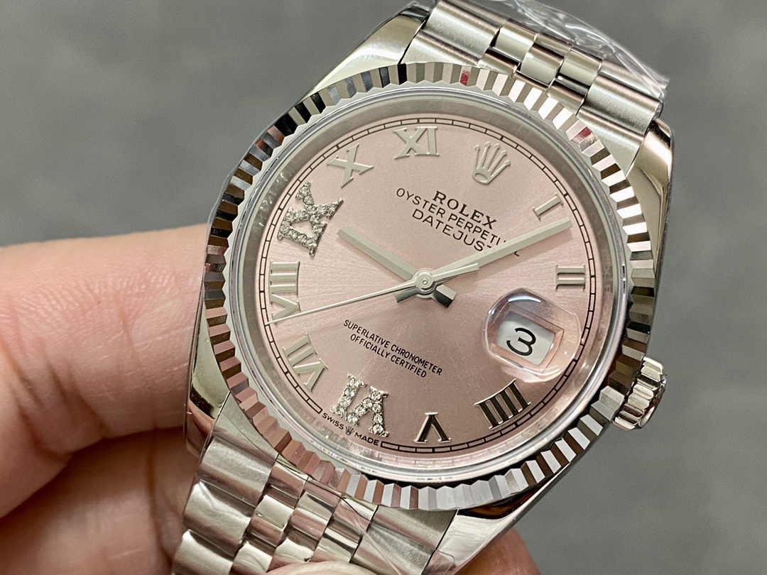 Rolex Datejust 126234 Fluted Bezel Pink Roman Dial 36MM Unisex Replica Watch - Image 5