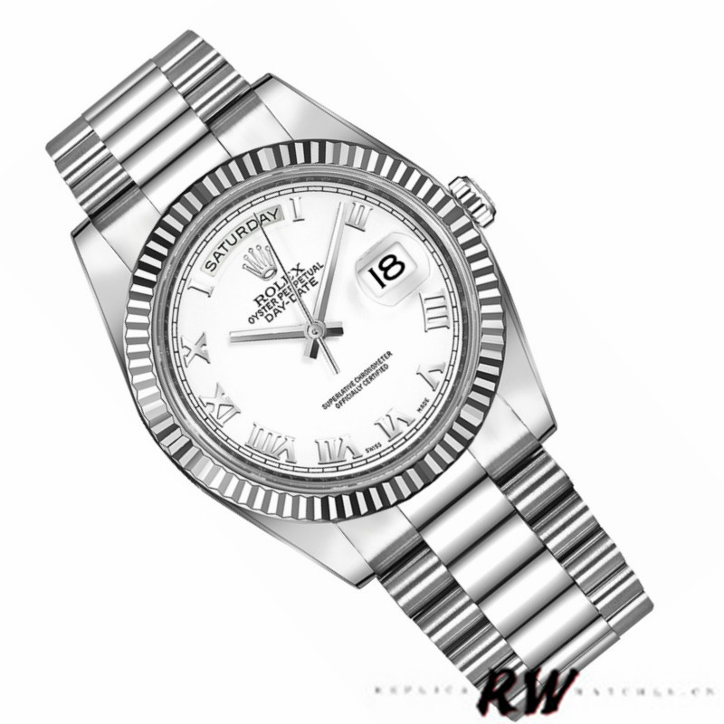 Rolex Day-Date 218239 White Roman Numerals Dial White Gold 41MM Mens Replica Watch - Image 3