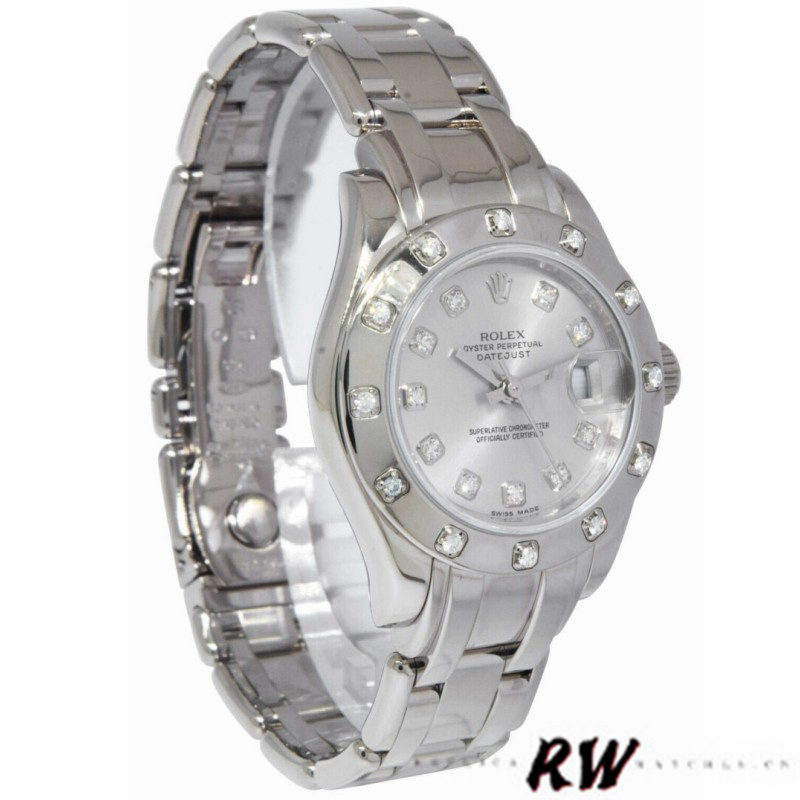 Rolex Pearlmaster 80319 Silver Diamond Dial 29MM Lady Replica Watch - Image 3