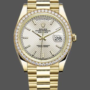 Rolex Day-Date 228348RBR Silver Diagonal Motif Dial Diamond Bezel 40mm Mens Replica Watch