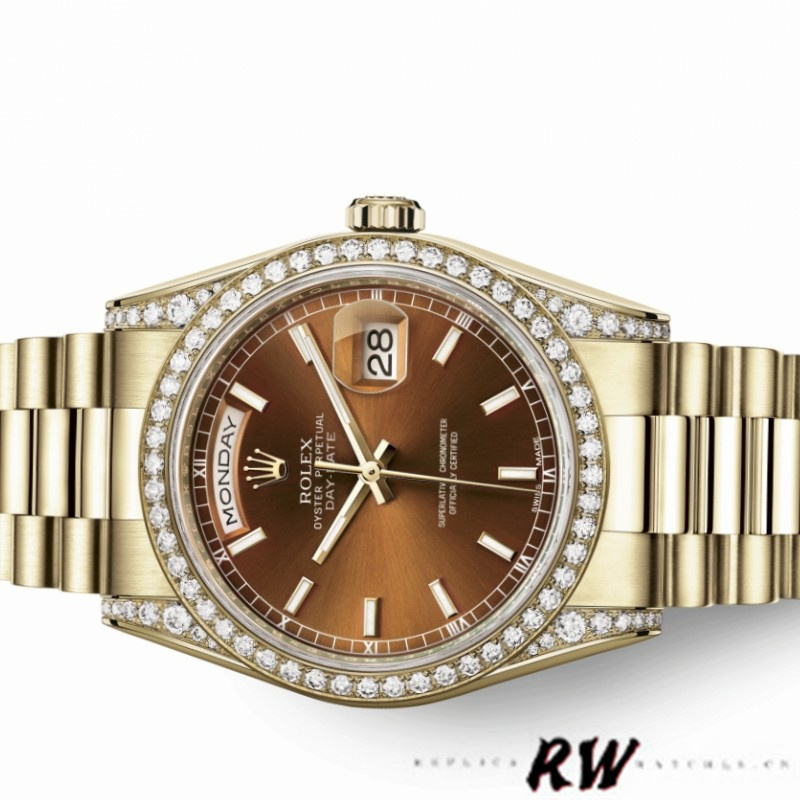 Rolex Day-Date 118388 Diamond Bezel Chocolate Brown Dial 36MM Unisex Replica Watch - Image 4