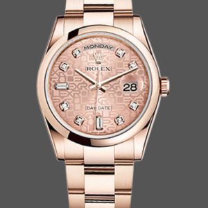 Rolex Day-Date 118205 Rose Gold Pink Jubilee Diamond Dial 36mm Unisex Replica Watch