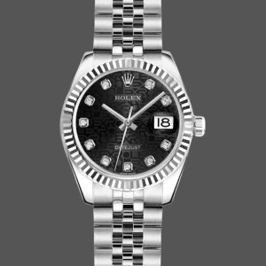 Rolex Datejust 179174 Jubilee Black Diamond Dial Fluted Bezel 26MM Lady Replica Watch