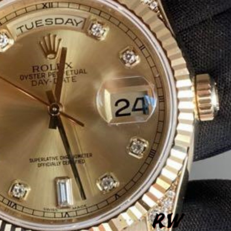 Rolex Day-Date 118338 Yellow Gold Champagne Diamonds Dial 36mm Unisex Replica Watch - Image 4