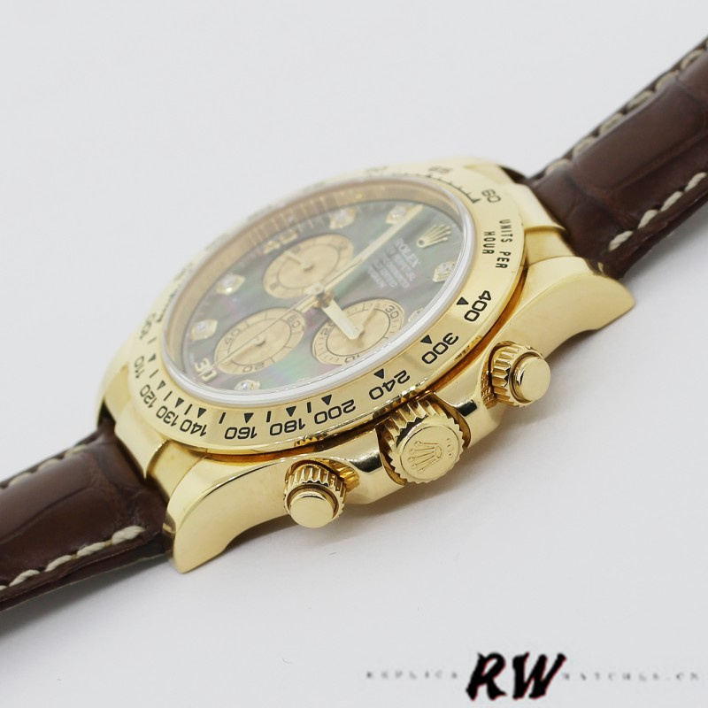 Rolex Daytona 116518 Yellow Gold Dark MOP Diamonds Dial 40mm Mens Replica Watch - Image 3