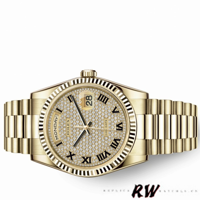 Rolex Day-Date 118238 Pave diamond dial 36mm Unisex Replica Watch - Image 4